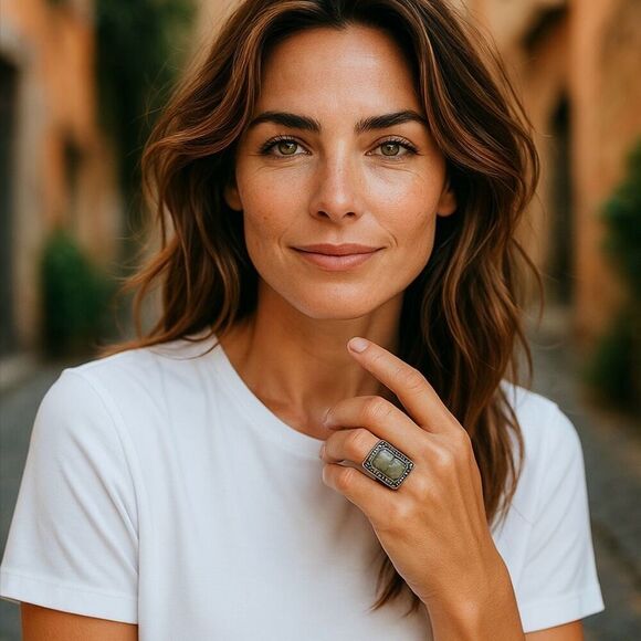 Black Rutilated Gemstone Statement Ring Sterling Silver Artisan Made Size 7 New - Picture 5 of 5